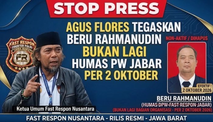 AGUS FLORES TEGASKAN SEJAK 2 OKTOBER 2026, BERU RAHMANUDIN BUKAN LAGI BAGIAN PW FAST RESPON COUNTER POLRI JAWA BARAT