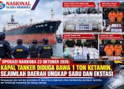 Operasi Narkoba 23 Oktober 2026: Kapal Tanker Diduga Bawa 1 Ton Ketamin, Sejumlah Daerah Ungkap Sabu dan Ekstasi