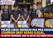 POLRES LEBAK AMANKAN DUA PRIA DIDUGA EDARKAN OBAT KERAS ILEGAL, 99 BUTIR TRAMADOL DAN 42 BUTIR HEXYMER DISITA
